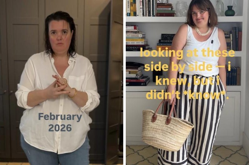 Elizabeth in February and now, side by side
